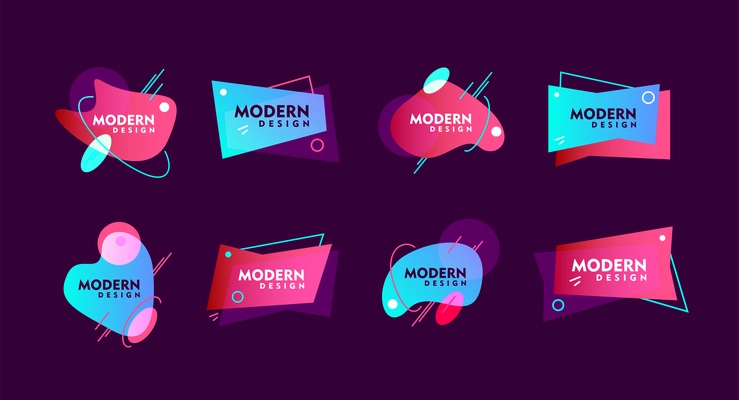 Modern design colorful abstract elements of different shapes on purple background flat vector illustration