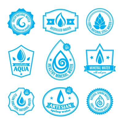 Set of mineral aqua water quality stamp label for bottles vector illustration