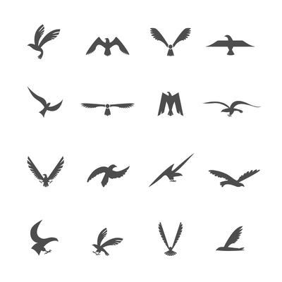 Set of eagles heraldic silhouette wings and bird icons set vector illustration