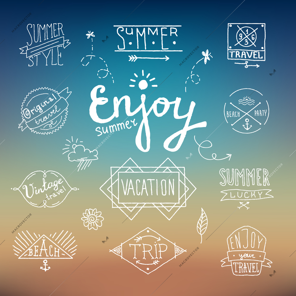 Summer vintage retro calligraphic label and emblem in sketch style vector illustration