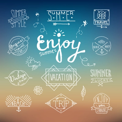 Summer vintage retro calligraphic label and emblem in sketch style vector illustration