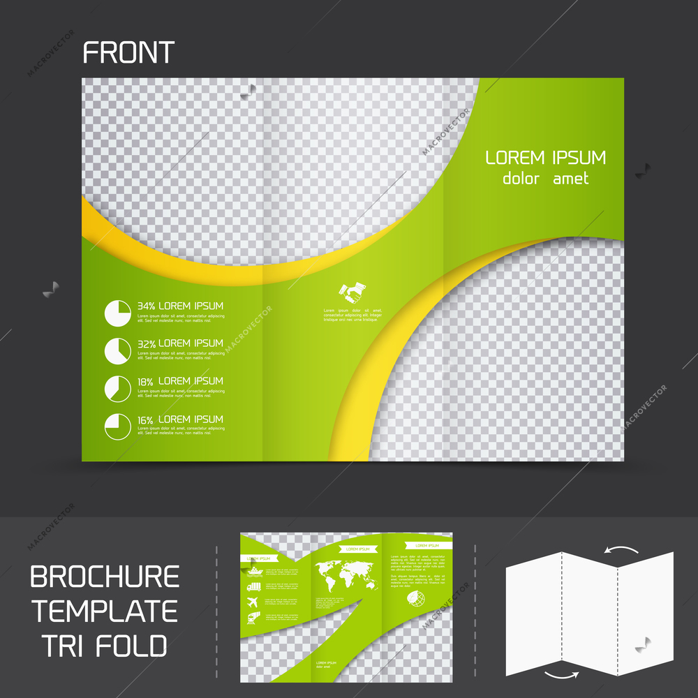 Brochure leaflet design template modern company tri fold newsletter vector illustration