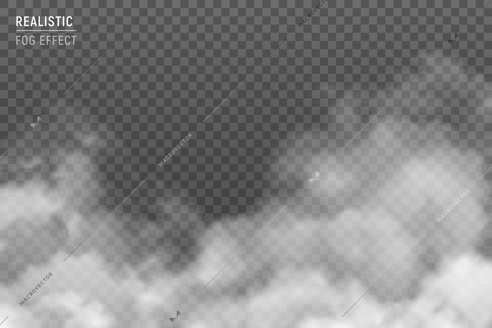 Fuzzy stratus clouds with fog effect realistic image against light gray hazy smog background transparent vector illustration