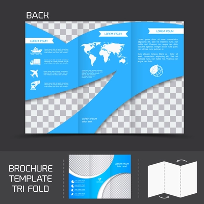 Blue logistics brochure leaflet tri-fold design back template vector illustration