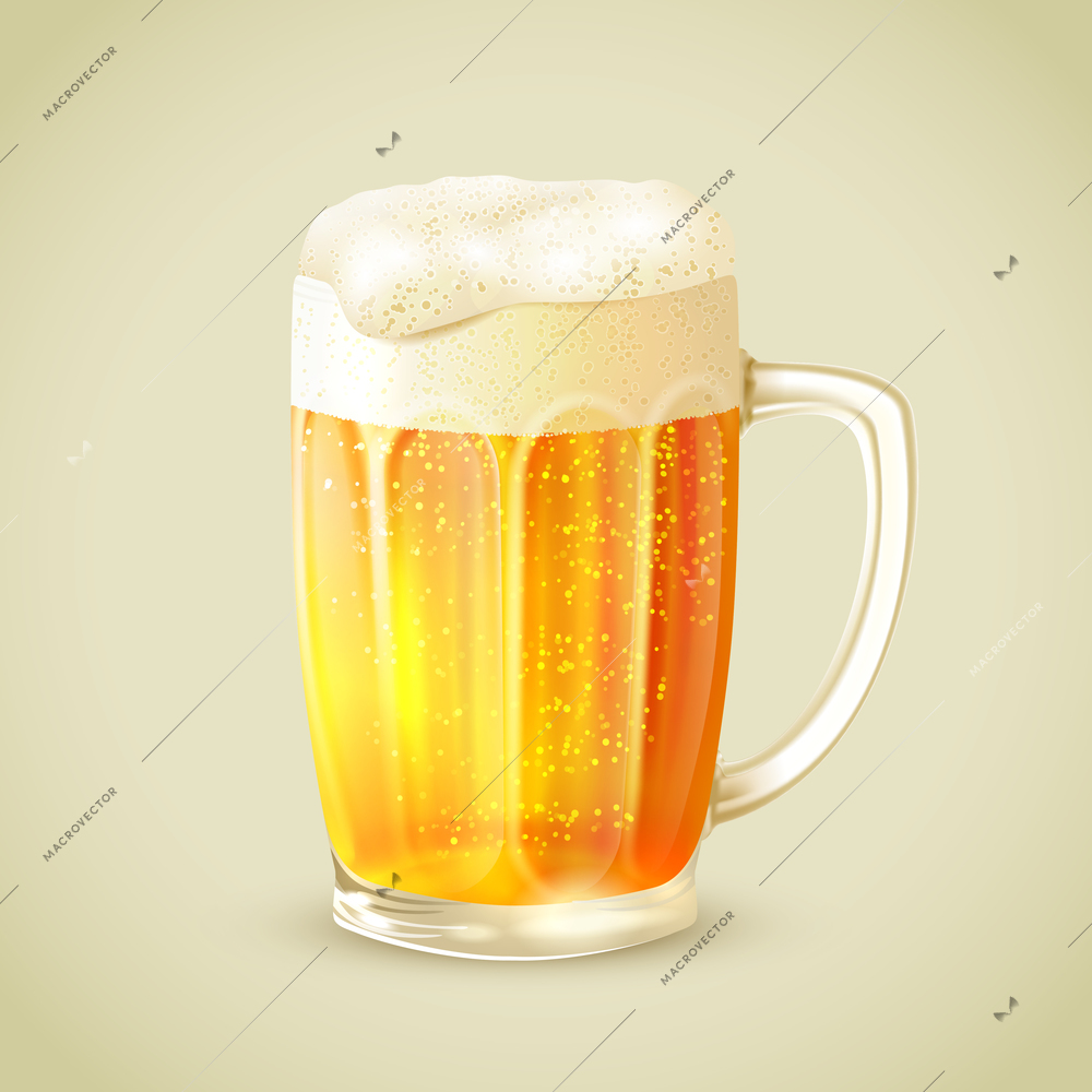 Cool glass mug of cold golden beer with foam emblem vector illustration