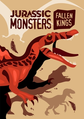 Jurassic monsters cartoon poster with images of prehistoric giant extinct animals vector illustration