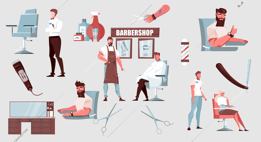 Barber icons set with equipment and cosmetics symbols flat isolated vector illustration