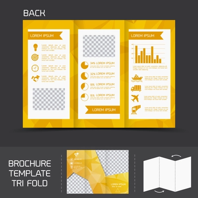 Yellow logistics paper brochure leaflet tri-fold design back template vector illustration