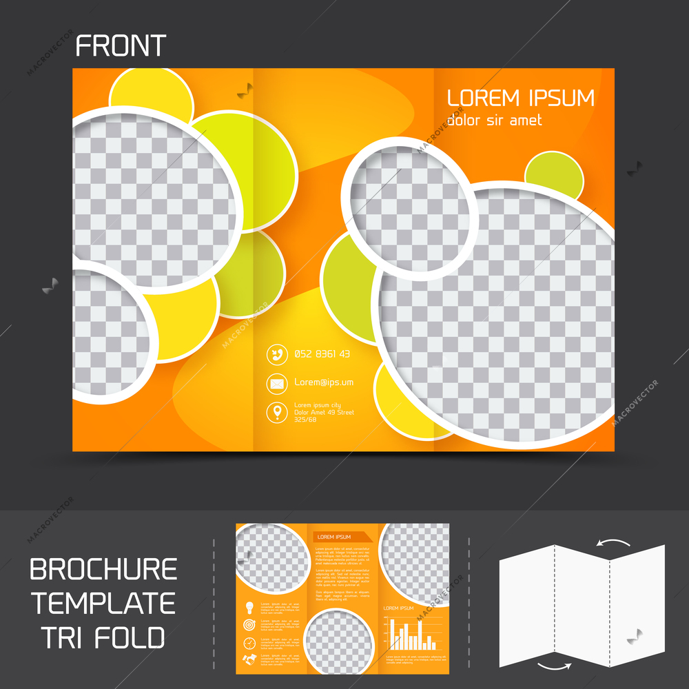 Orange circles brochure leaflet design template tri-fold corporate presentation vector illustration