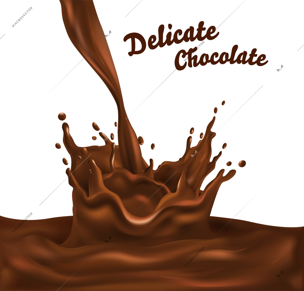 Delicate appetizing hot dark chocolade drink pouring with splash realistic brown image against white background vector illustration