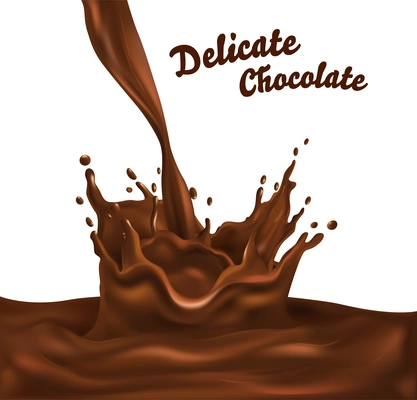 Delicate appetizing hot dark chocolade drink pouring with splash realistic brown image against white background vector illustration