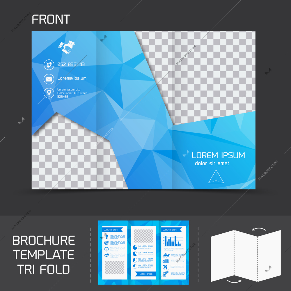 Blue technology brochure leaflet design template tri-fold marketing flyer vector illustration