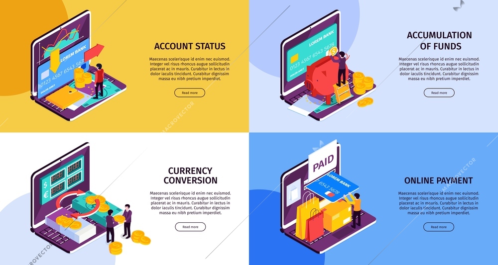 Online banking concept icons set with currence conversion symbols isometric isolated vector illustration