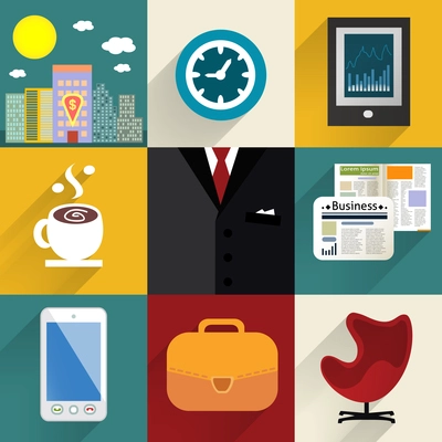 Business set of generic icons with shadows vector illustration