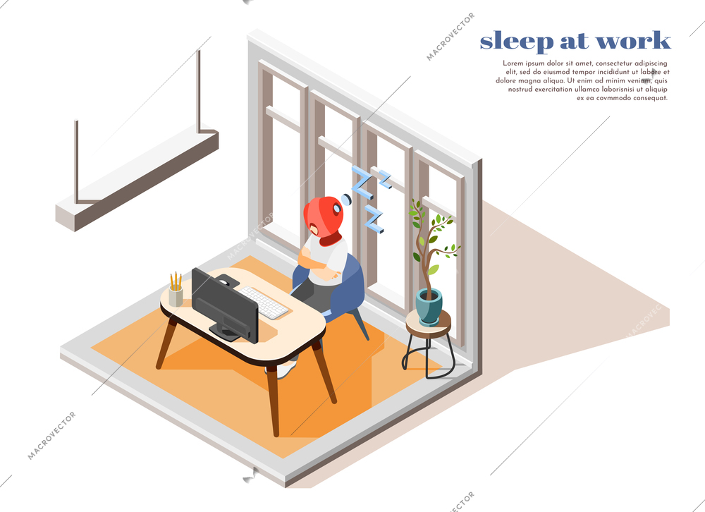 Hi-tech sleeping colored isometric composition with innovate and special tool for sleep at work vector illustration