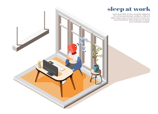 Hi-tech sleeping colored isometric composition with innovate and special tool for sleep at work vector illustration