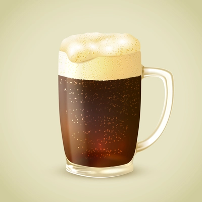 Cool frosty glass mug of cold dark beer with foam emblem vector illustration