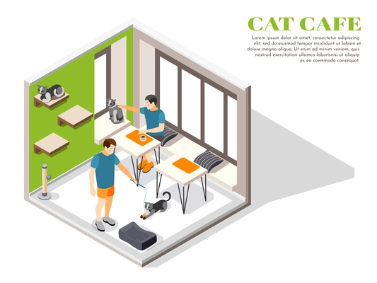 Contact zoo contact farm zoocafe isometric composition with people and and their pets vector illustration