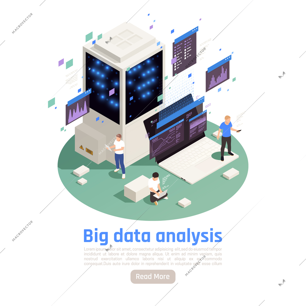 Big data service isometric composition with compute and storage architecture collecting managing real time analytics vector illustration