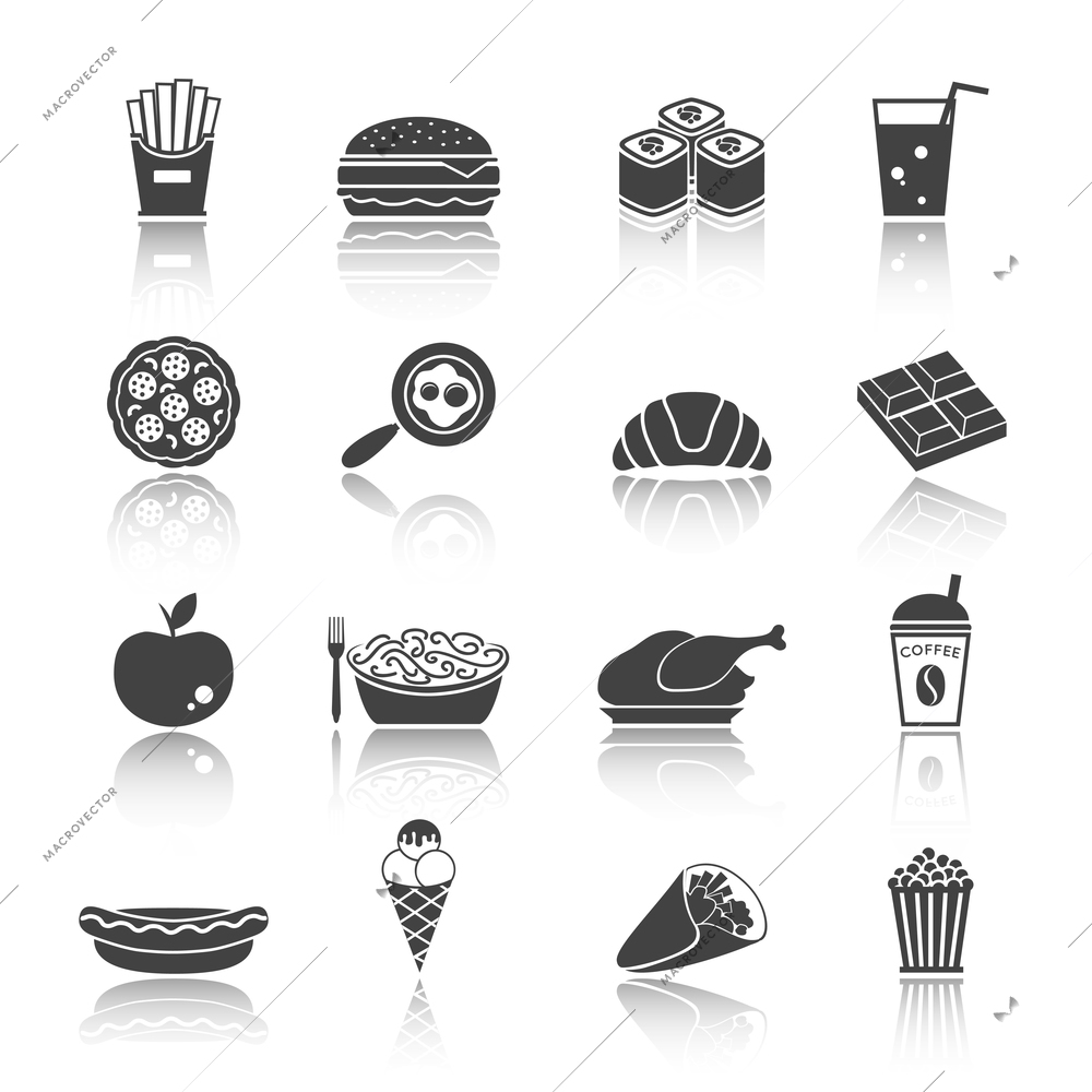 Fast junk food icons set of sandwich hot dog pizza hamburger  isolated vector illustration