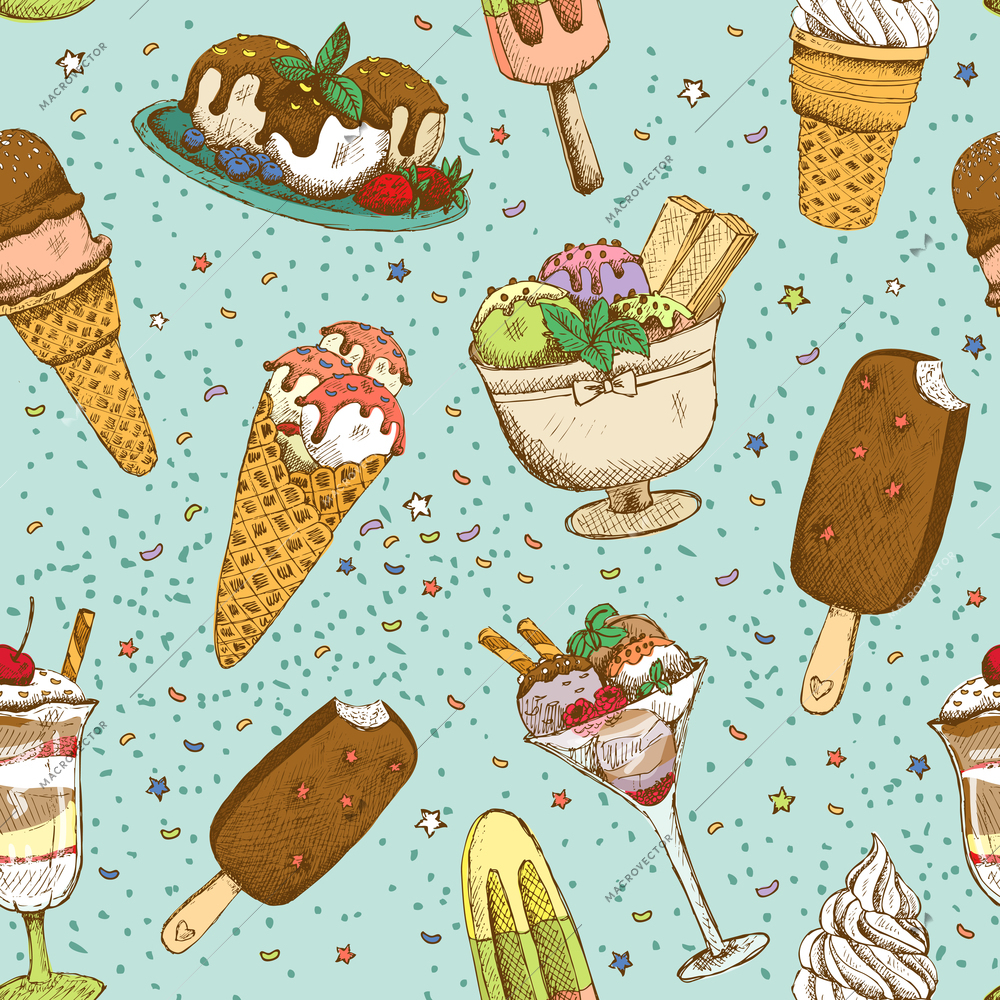 Icecream seamless sweet background pattern vector illustration