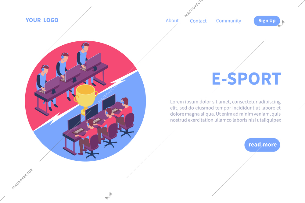 Two teams taking part in esport tournament isometric web page 3d vector illustration