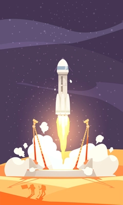 Mars colonization background with rocket launch symbols flat vector illustration