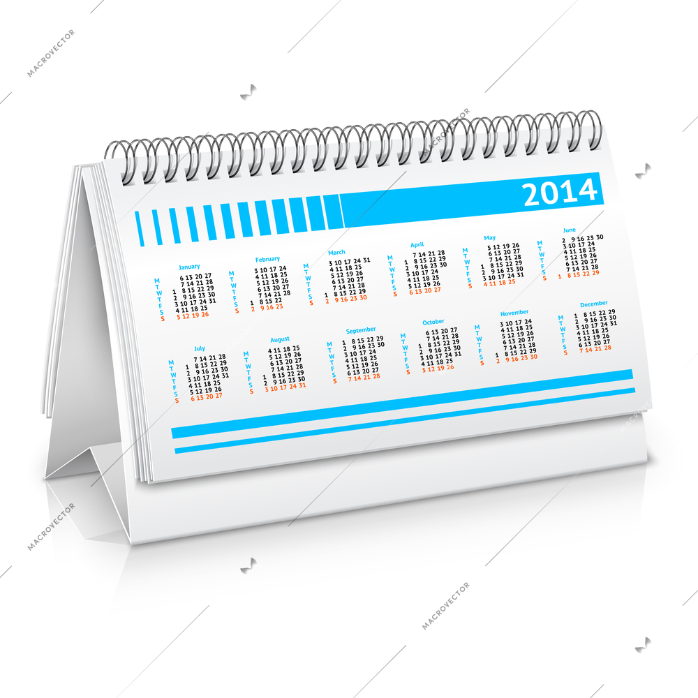 Spiral desk business office calendar planner mockup vector illustration