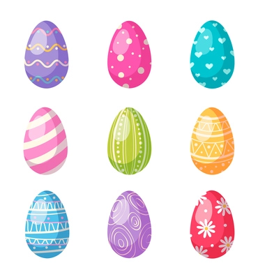 Easter eggs cartoon set with colored colorful eggs isolated vector illustration