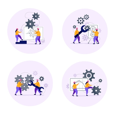 Engineering concept icons set with project planning symbols flat isolated vector illustration