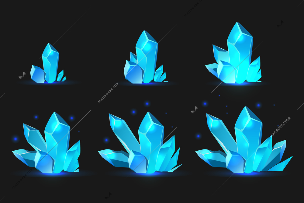 Colored and isolated mineral growth game icon set six stages of growth vector illustration