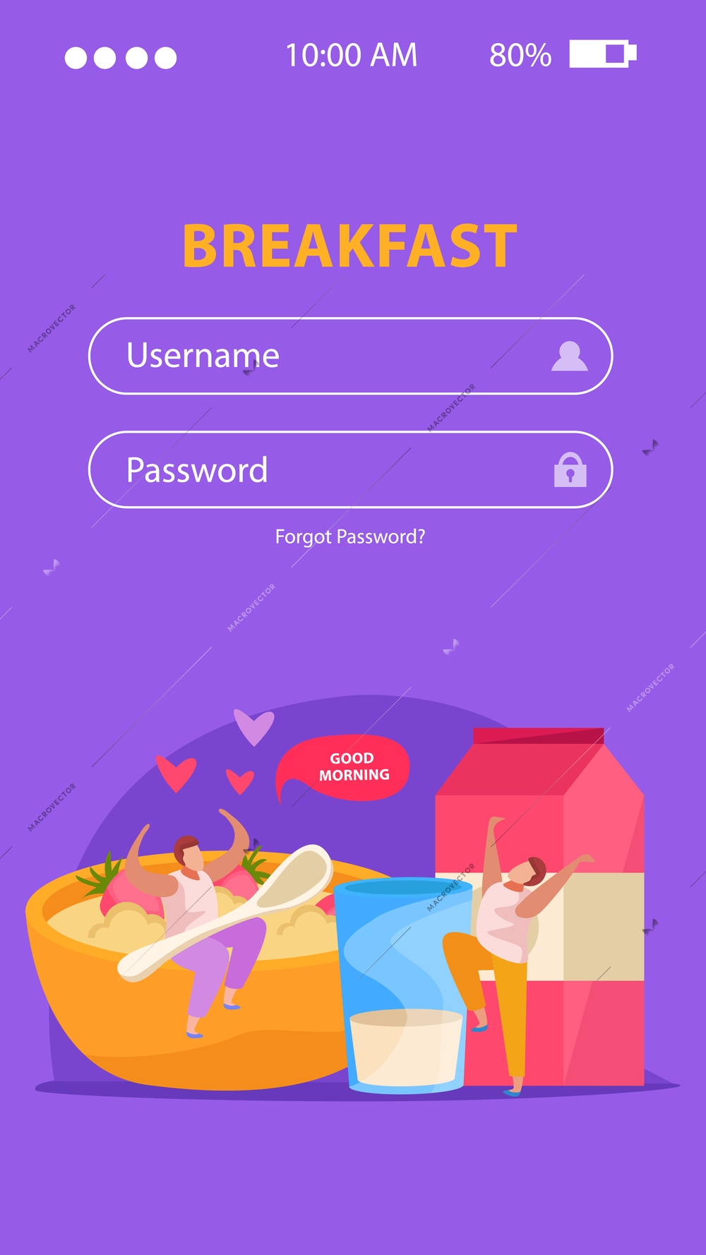 Morning people flat background sign in page with fields for entering username password and doodle images vector illustration