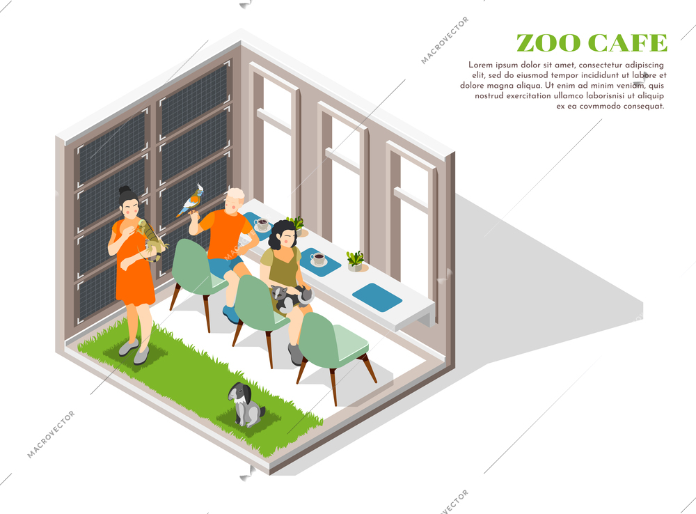 Zoocafe colored and isolated concept with place for pets and their owners vector illustration