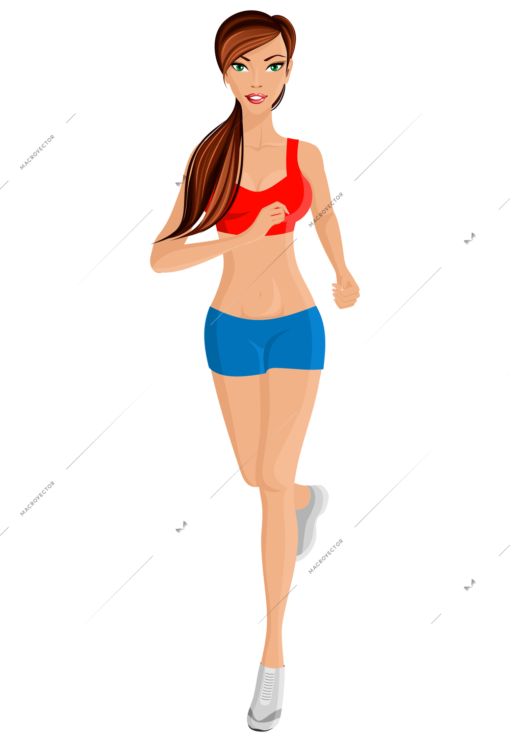 Full length portrait of young sexy attractive young running woman isolated on white background vector illustration