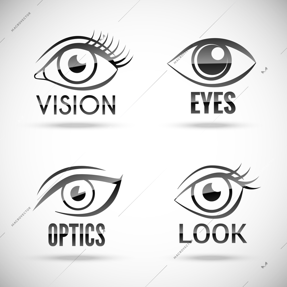 Decorative human woman abstract eyes vision optics look set isolated vector illustration