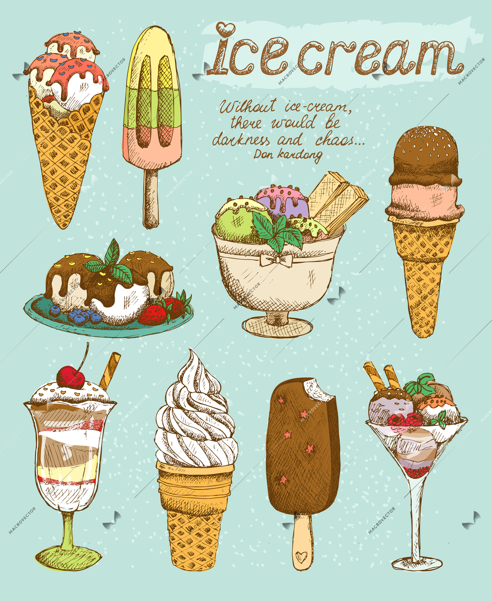 Tasty sweet ice cream set vector illustration