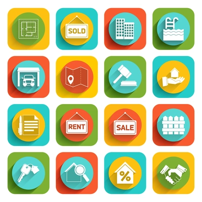 Real estate flat icons set of house valuation commission and searching isolated vector illustration