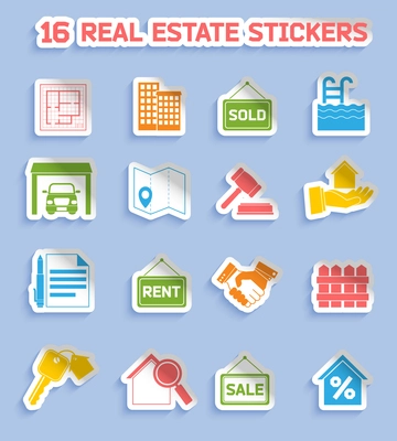 Real estate stickers set of commercial residential property elements isolated vector illustration