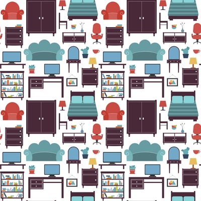 Furniture seamless pattern of wardrobe armchair closet isolated vector illustration