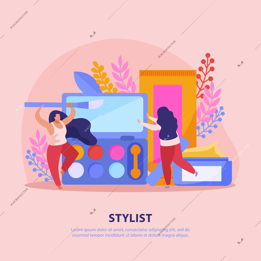 Beauty salon flat background with stylist headline and abstract beauty tools concept vector illustration