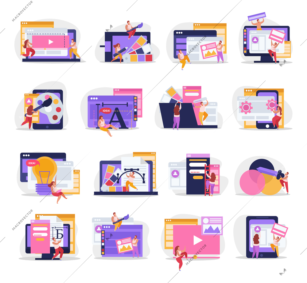 Graphic design isolated and flat icon set with abstract people and their ideas vector illustration