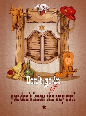 Wild west saloon door poster with cowboy boots hat saddle vector illustration