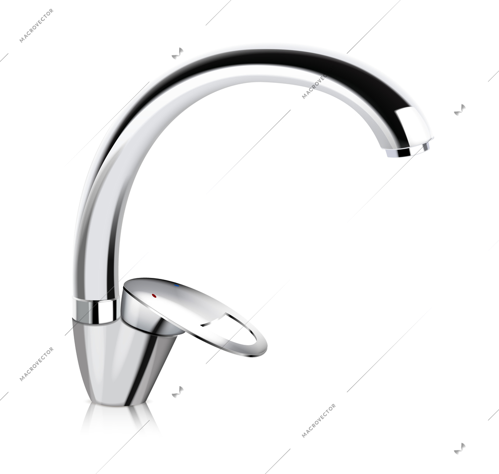 Steel chrome plated kitchen water supply faucet isolated image on white background realistic vector illustration