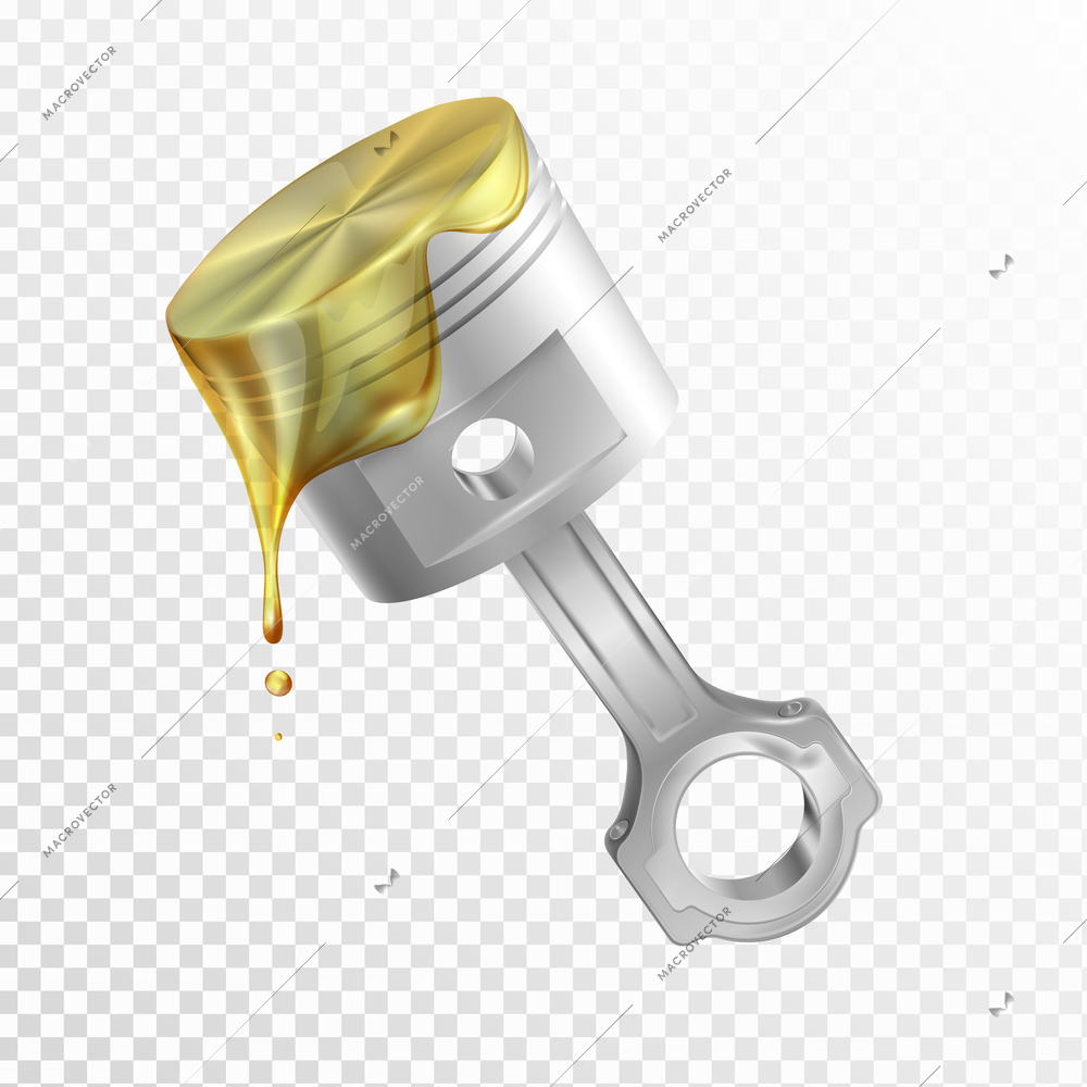 Engine oil advertising design concept with realistic image of piston in motor oil lubricant on transparent background isolated vector illustration