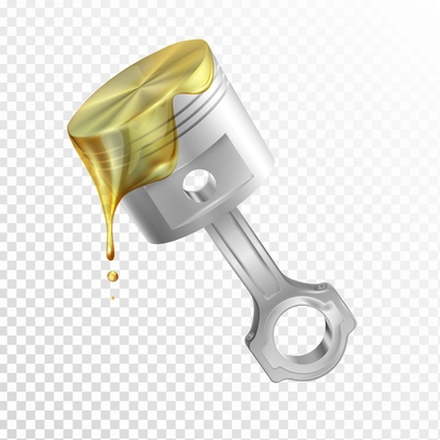 Engine oil advertising design concept with realistic image of piston in motor oil lubricant on transparent background isolated vector illustration