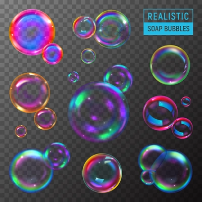 Soap bubbles realistic set on transparent background isolated vector illustration