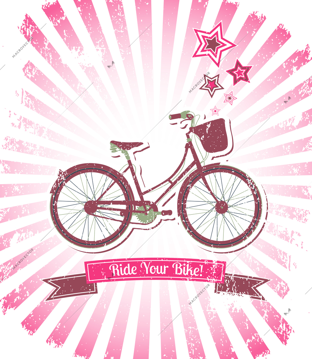 Ride your bike sunburst banner vector illustration