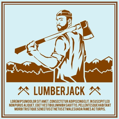 Lumberjack woodcutter logging industry man with axe retro poster vector illustration