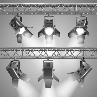 Realistic spot light show projectors vector illustration