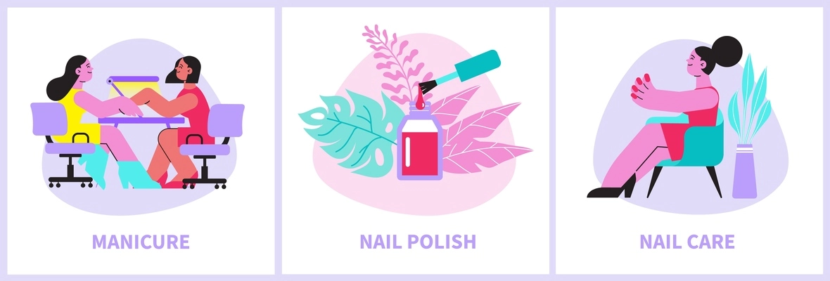 Manicure concept icons set with nail care symbols flat isolated vector illustration